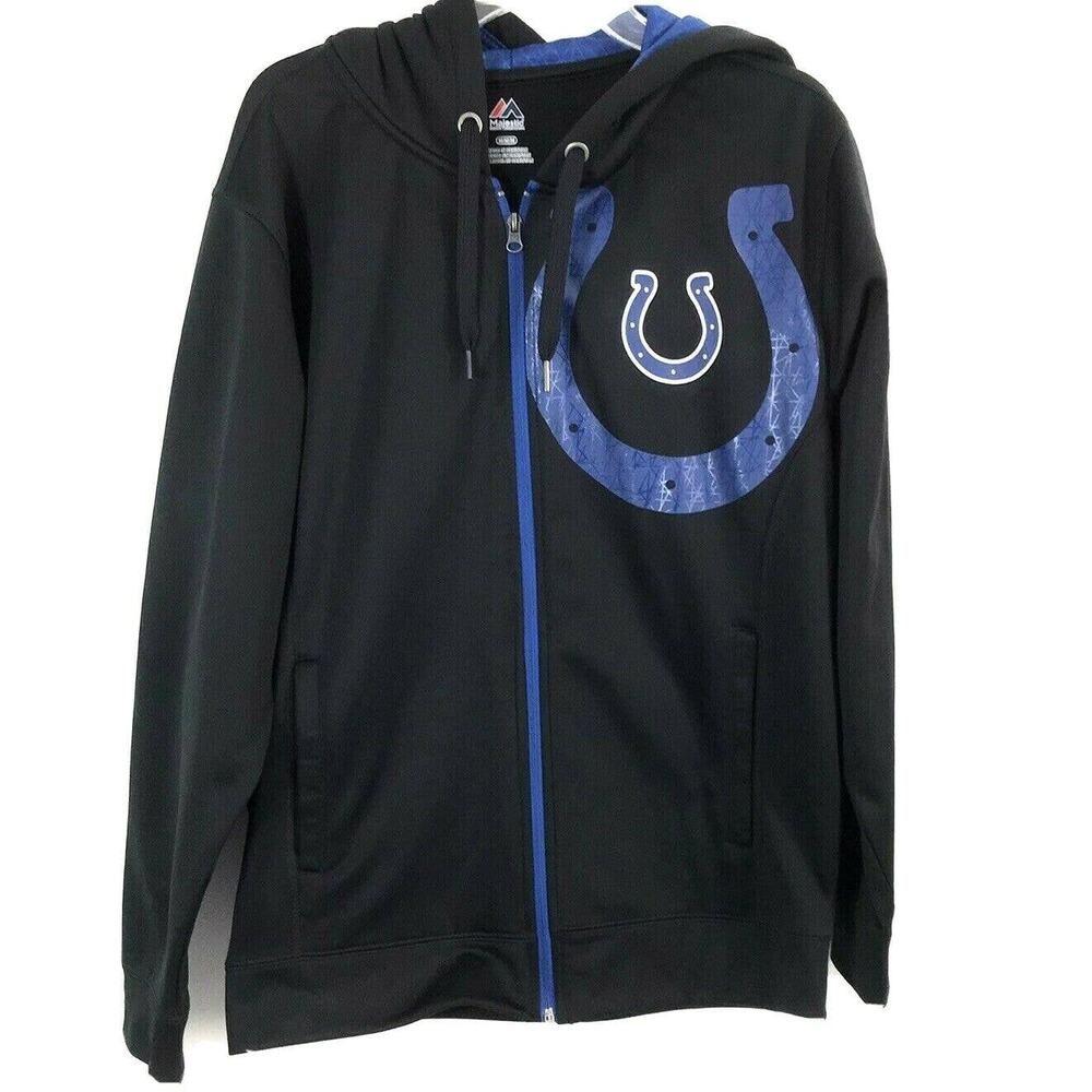 Indianapolis Colts Full Zip Hoodie Mens Medium Black Blue Majestic NFL Jacket